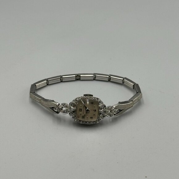Vintage Hamilton Dinhofer Watch Women Platinum Diamond Bezel Manual Stretch main image 9